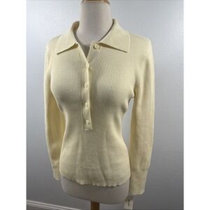 On 34th Sweater Top Womens S‎ Ivory Ribbed Knit Minimalist French Girl Y2K Basic